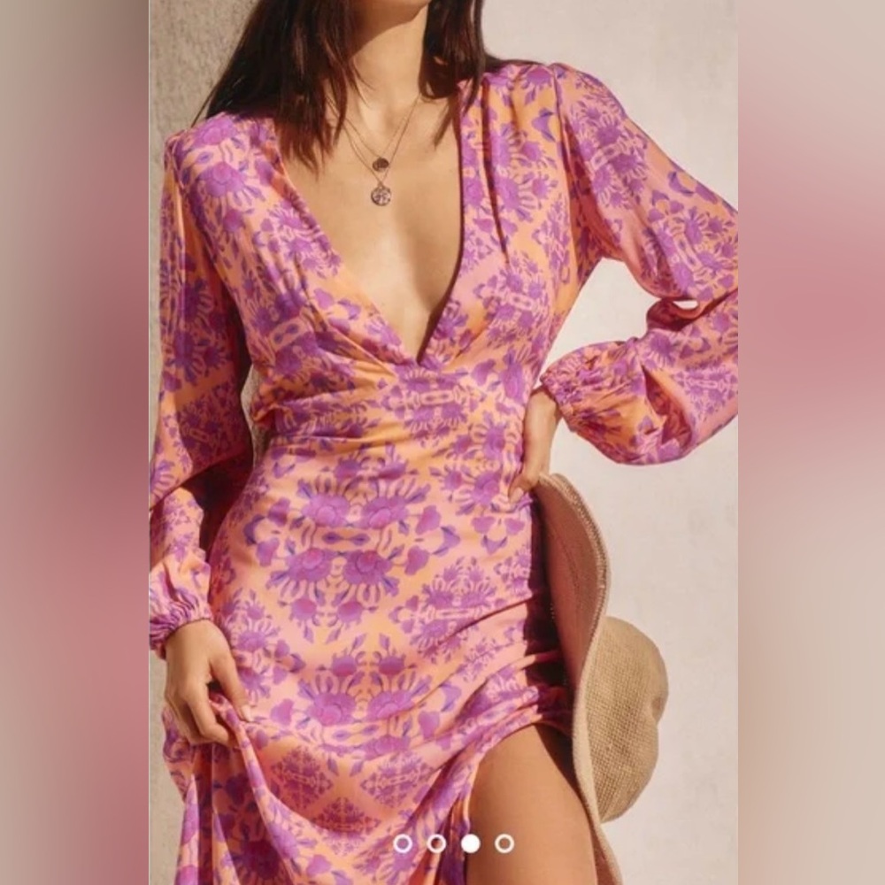 NWT Luli Fama Ready to Wear Maxi Dress Deep V Side Slit Vacation Summer